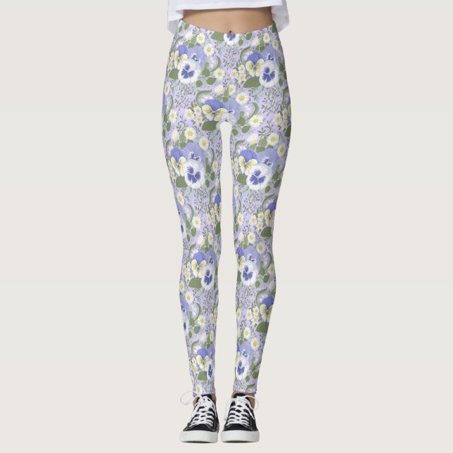 Spring Garden flowers on lavender Leggings (Front)