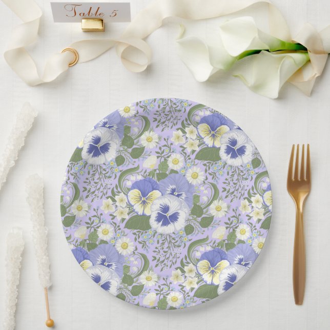 Spring Garden flowers on lavender Paper Plate (Wedding)