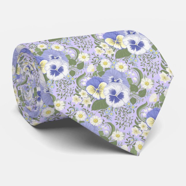 Spring Garden flowers on lavender Tie (Rolled)