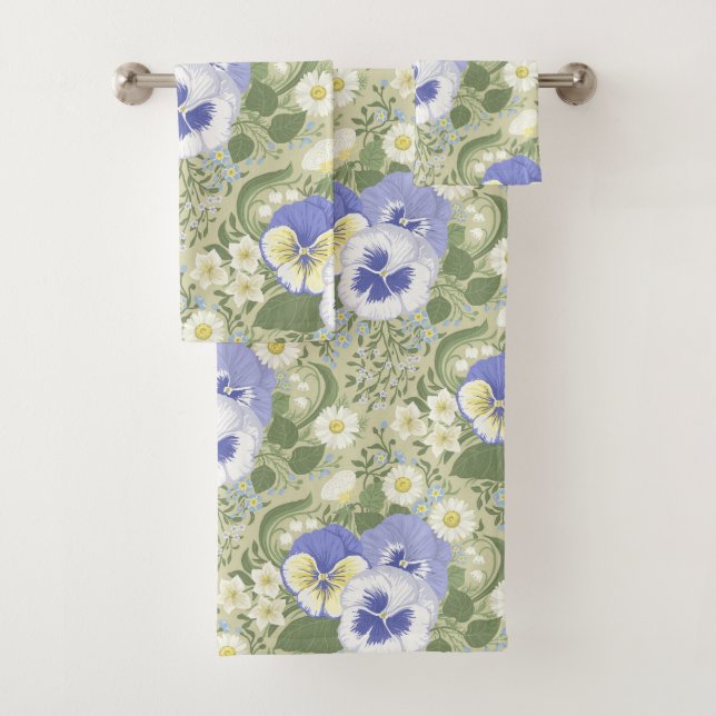 Spring Garden flowers on sage Bath Towel Set (Insitu)