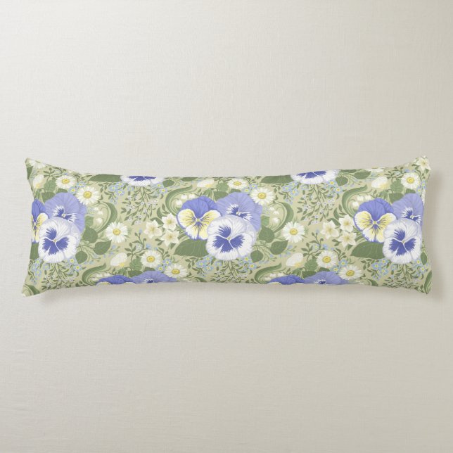 Spring Garden flowers on sage Body Cushion (Front)
