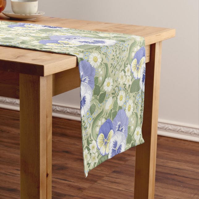 Spring Garden flowers on sage Short Table Runner (In Situ)