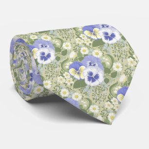 Spring Garden flowers on sage Tie