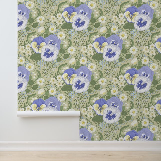 Spring Garden flowers on sage Wallpaper (Application)