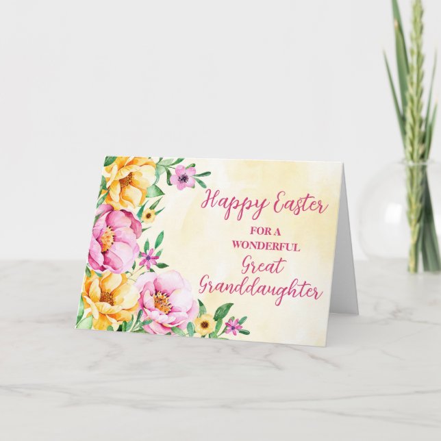 Spring Garden Great Granddaughter Happy Easter Holiday Card (Front)