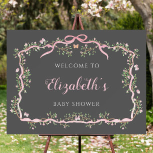 Spring Garden Grey & Pink Baby Shower Welcome  Poster
