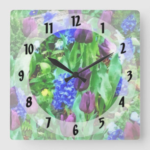 Spring Garden in Shades of Purple Square Wall Clock