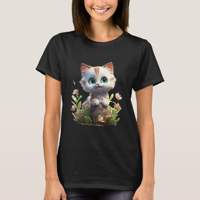 Spring Garden Kitten Flower Cat Girl Floral Blosso T-Shirt (Front)