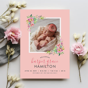 Spring Garden Magnetic Photo Birth Announcement