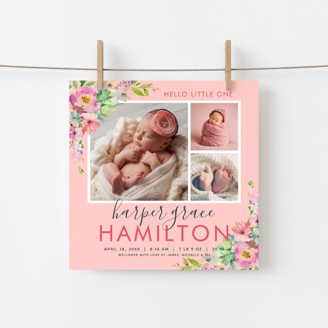 Spring Garden Magnetic Photo Birth Announcement (Creator Uploaded)