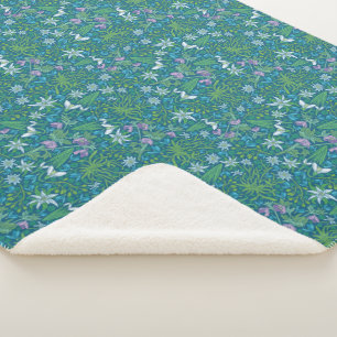 Spring Garden Mother's Day Blue Purple White Sherpa Blanket