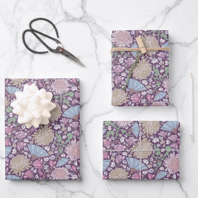 Spring Garden Mother's Day Chrysanthemum Mum Japan Wrapping Paper Sheet (Front)