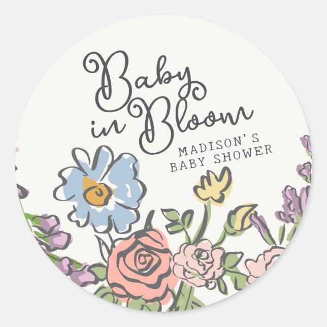 Spring Garden Party Pastel Floral Baby Shower Classic Round Sticker (Front)