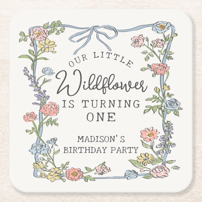 Spring Garden Party Pastel Floral Birthday Party Square Paper Coaster (Front)