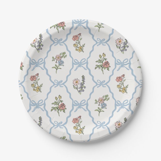 Spring Garden Party Pastel Floral Coquette Paper Plate (Front)