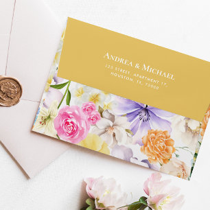 Spring Garden Party   Vibrant Floral Wedding Envelope