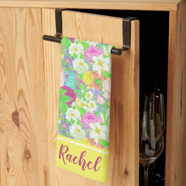 Spring garden personalised kitchen towel (Thirds Fold)