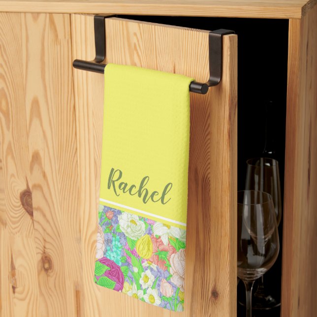 Spring garden personalised kitchen towel (Thirds Fold)