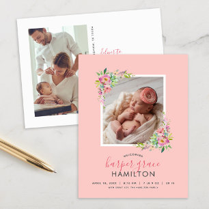 Spring Garden Photo Birth Announcement Postcard