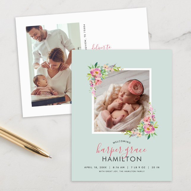 Spring Garden Photo Birth Announcement Postcard (Creator Uploaded)