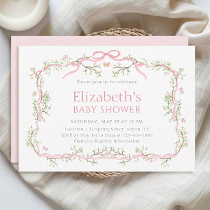 Spring Garden Pink and Green Baby Shower    Invitation