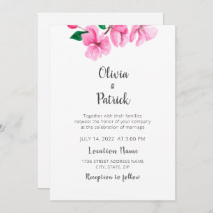 Spring Garden. Pink cherry blossom. Modern Wedding Invitation