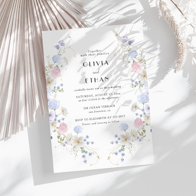 Spring Garden Pink Purple Wildflowers Wedding Invitation (Creator Uploaded)