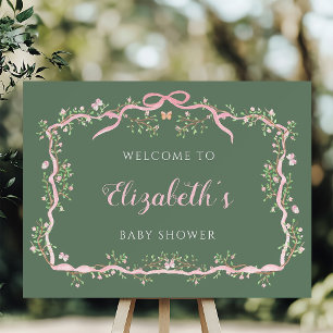 Spring Garden Sage Green Pink Baby Shower Welcome  Poster