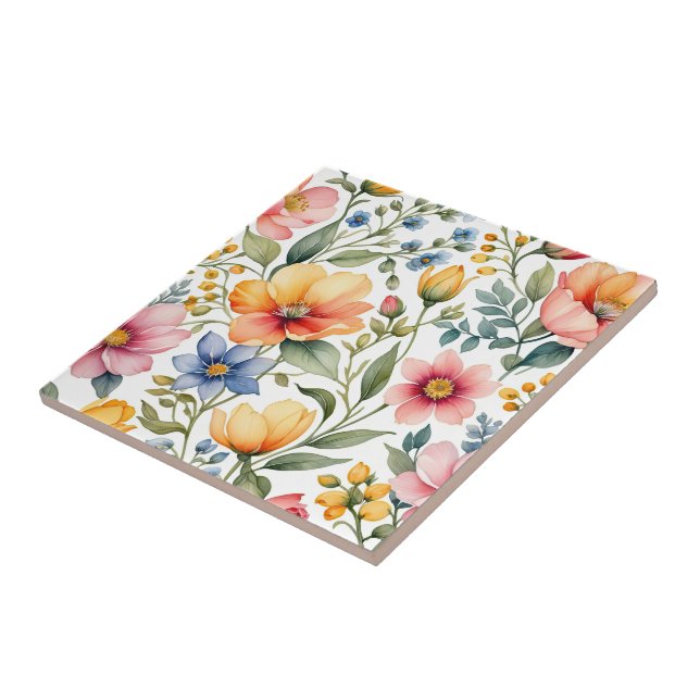 Spring Garden Symphony - Watercolor Wildflower Pat Tile (Side)
