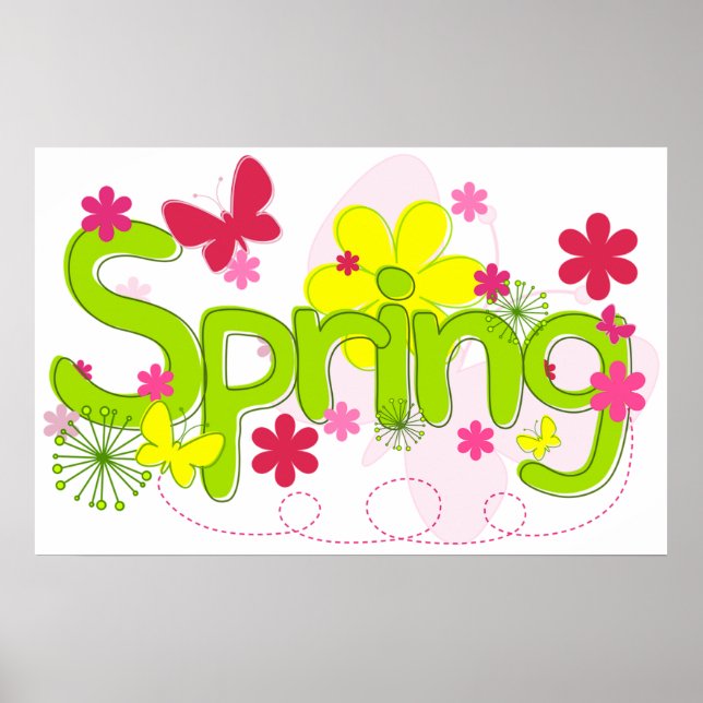 Spring Garden Typography Flowers Butterflies Poster (Front)