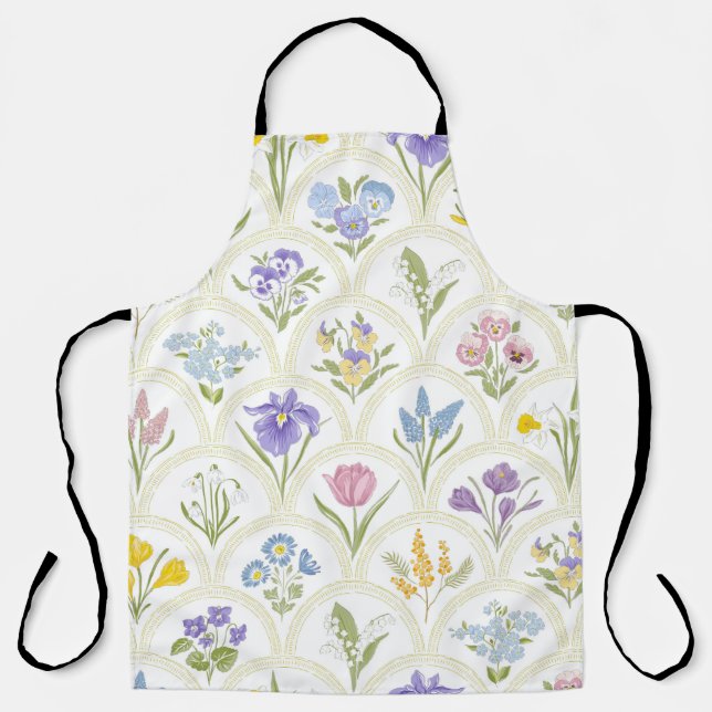 Spring Garden variety flowers in rainbow medallion Apron (Front)