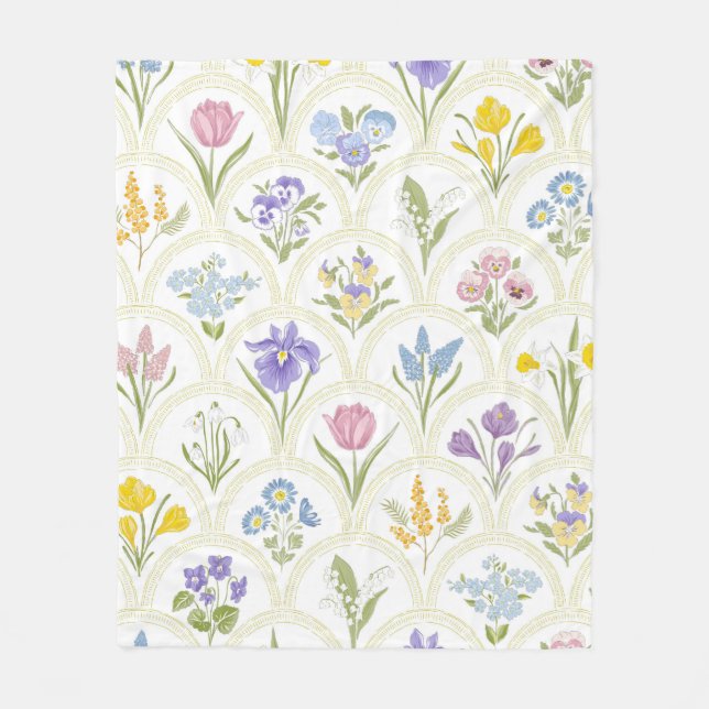 Spring Garden variety flowers in rainbow medallion Fleece Blanket (Front)