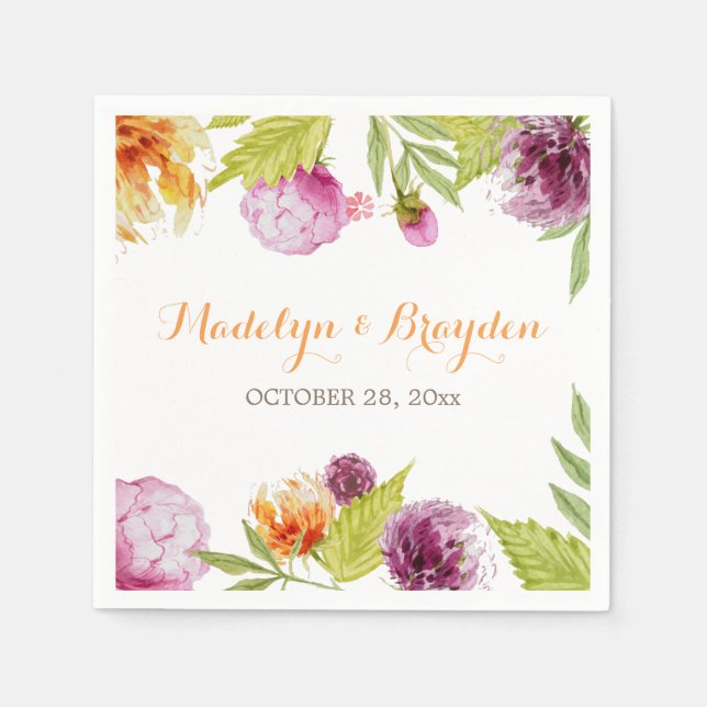 Spring Garden Watercolor Painted Floral Napkin (Front)