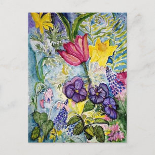 Spring Garden Watercolor Painting Postcard