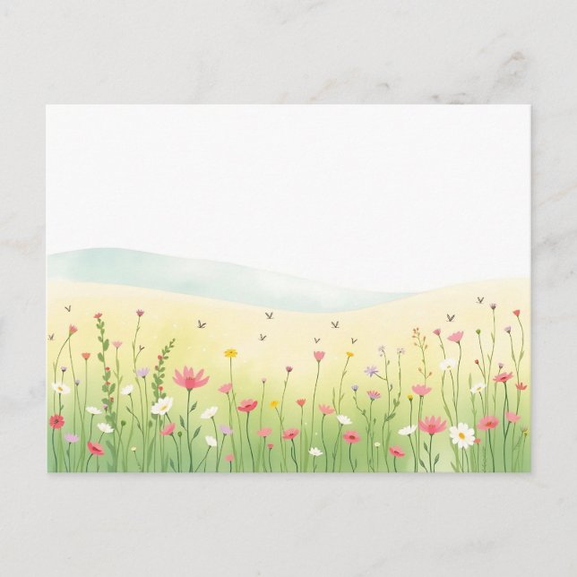 Spring Garden Watercolor with Mint Green Postcard (Front)