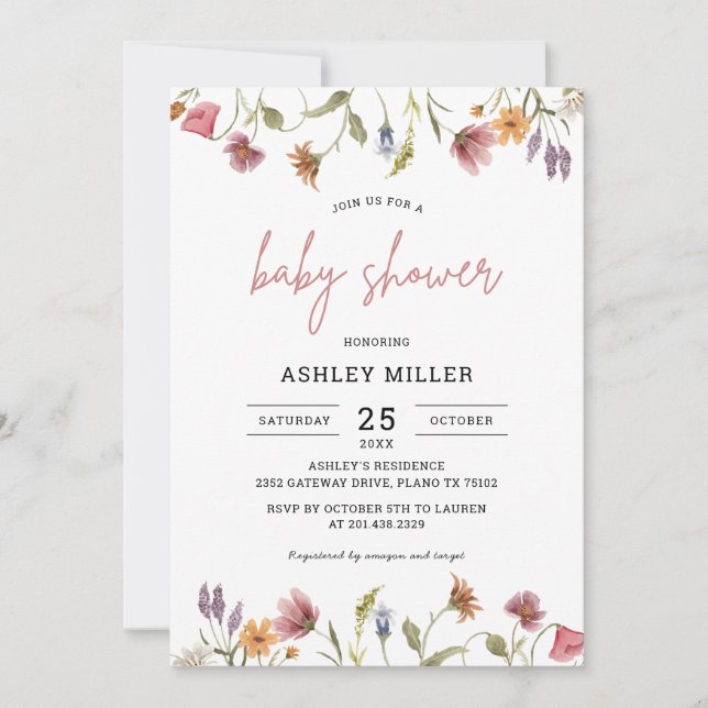 Spring Garden Wildflower Baby Shower Invitation (Front)