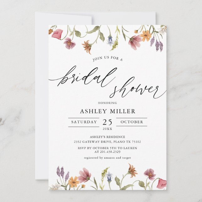 Spring Garden Wildflower Bridal Shower Invitation (Front)
