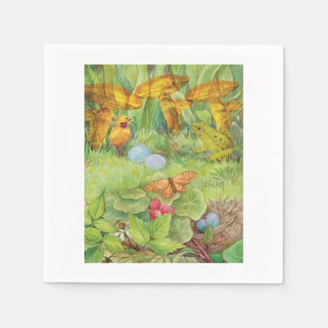 Spring Garden with Chick and Froggie Napkin (Front)