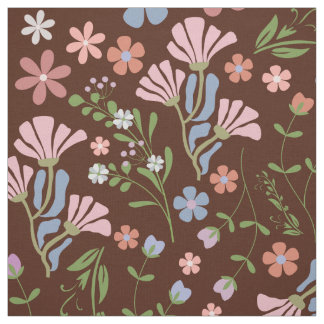 Spring Garden with Chocolate Brown Background Fabric