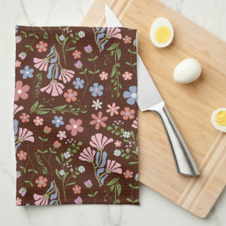 Spring Garden with Chocolate Brown Background Tea Towel
