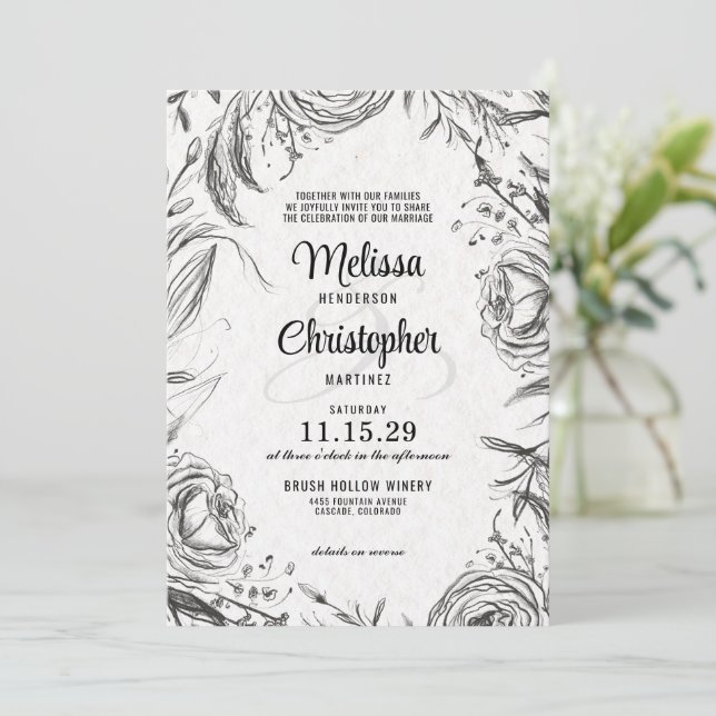 Spring Garden with Details Wedding Invitation (Standing Front)