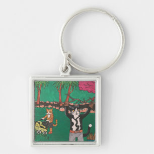 Spring Gardening Cats Key Ring