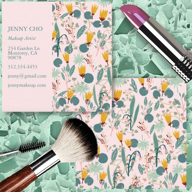 Spring Gardens Botanical Pattern Pink Square Business Card (Creator Uploaded)