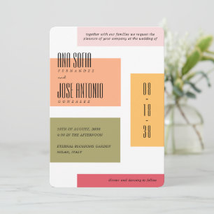 Spring Geometric Colorful Mid Century Wedding Invitation