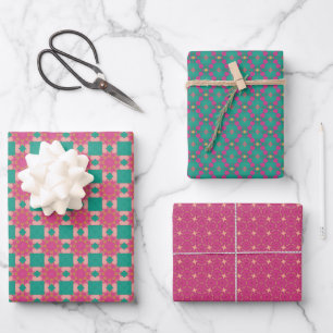 Spring Geometric Green Dark Pink Set Wrapping Paper Sheet