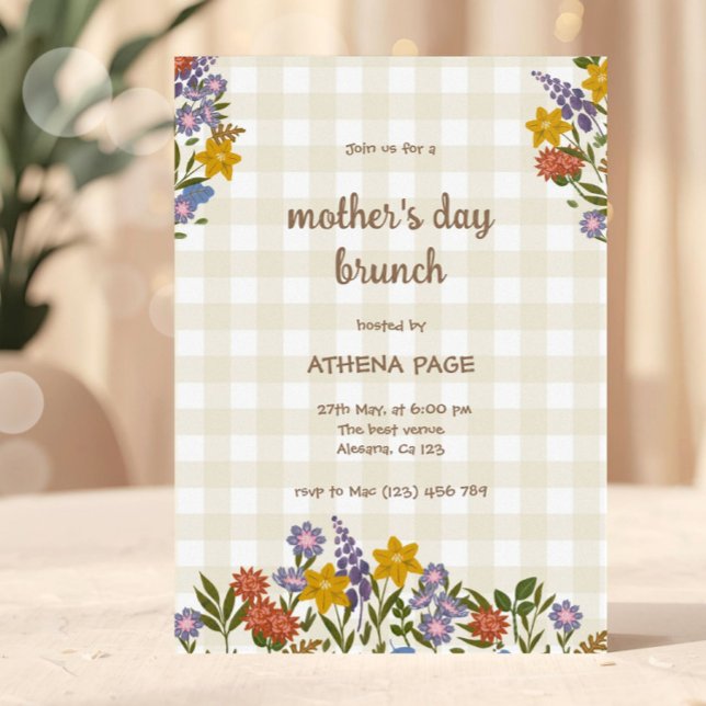 Spring Gingham Floral Mother's Day Invitation (Mother’s Day Brunch Invitation Template | Floral Mother's Day Invite | Editable Mother's Day Event I)