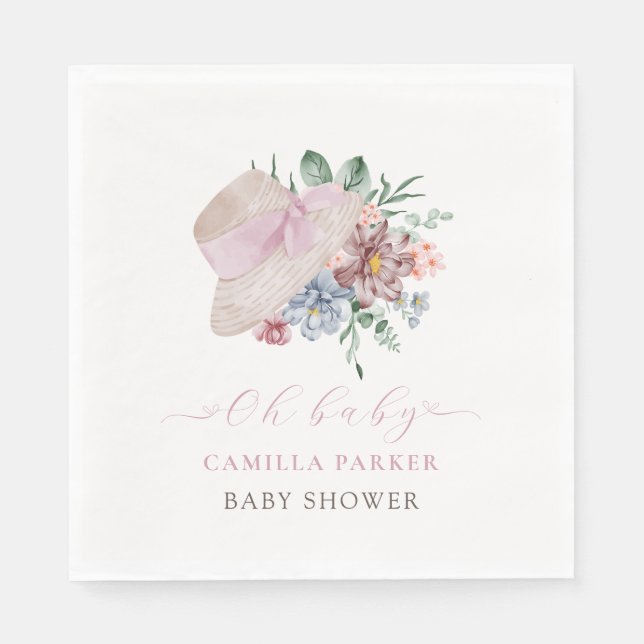 Spring Girl Garden Hat Baby Shower Welcome Sign Napkin (Front)