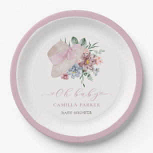 Spring Girl Garden Hat Baby Shower Welcome Sign Paper Plate