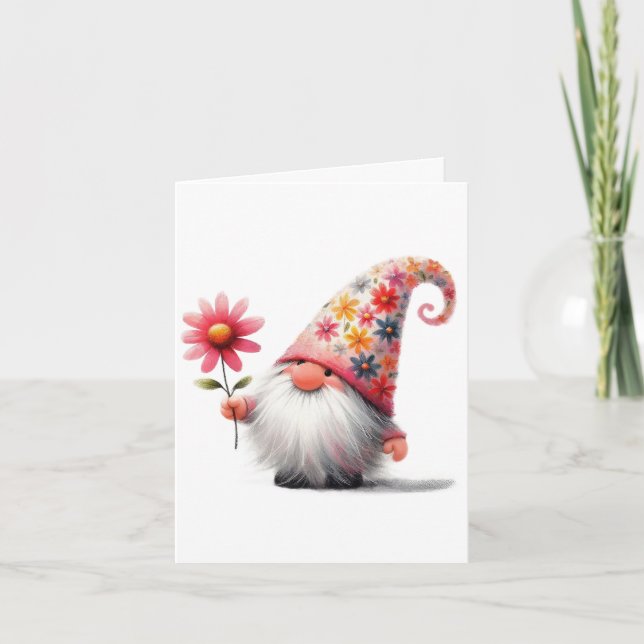 Spring Gnome Folded Card-Customisable Card (Front)