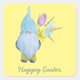Spring Gnome Happy Easter Square Sticker
